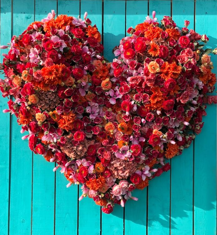 red and green floral wreath